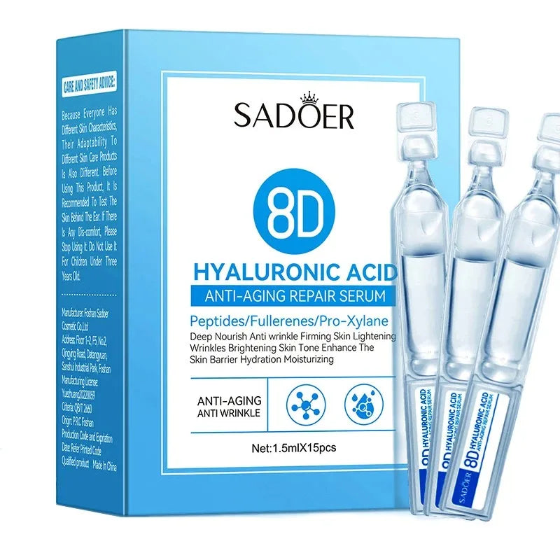 SADOER — Hyaluronic Acid Fullerene Collagen Lifting Serum — Gold and white dropper bottle on white background