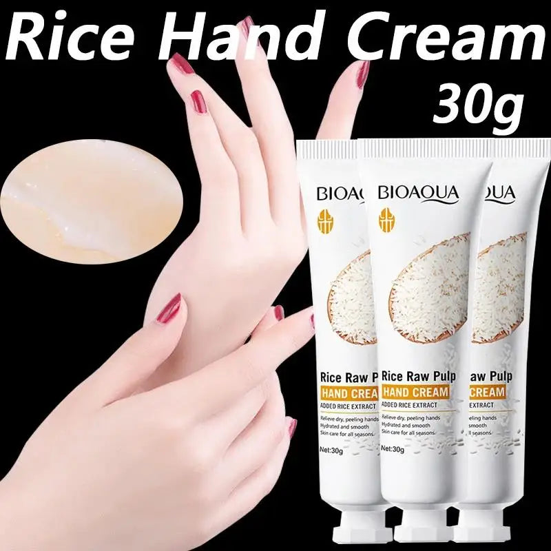 Hand cream tube with white rice extract for moisturizing and whitening hands