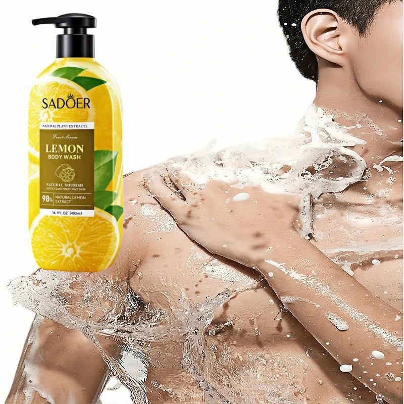Lemon-scented shower gel bottle with moisturizing and oil-control formula, 400ml