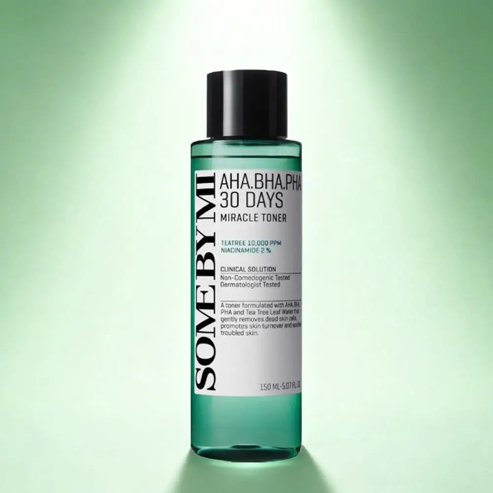 Exfoliating facial toner bottle with AHA BHA PHA triple acid formula