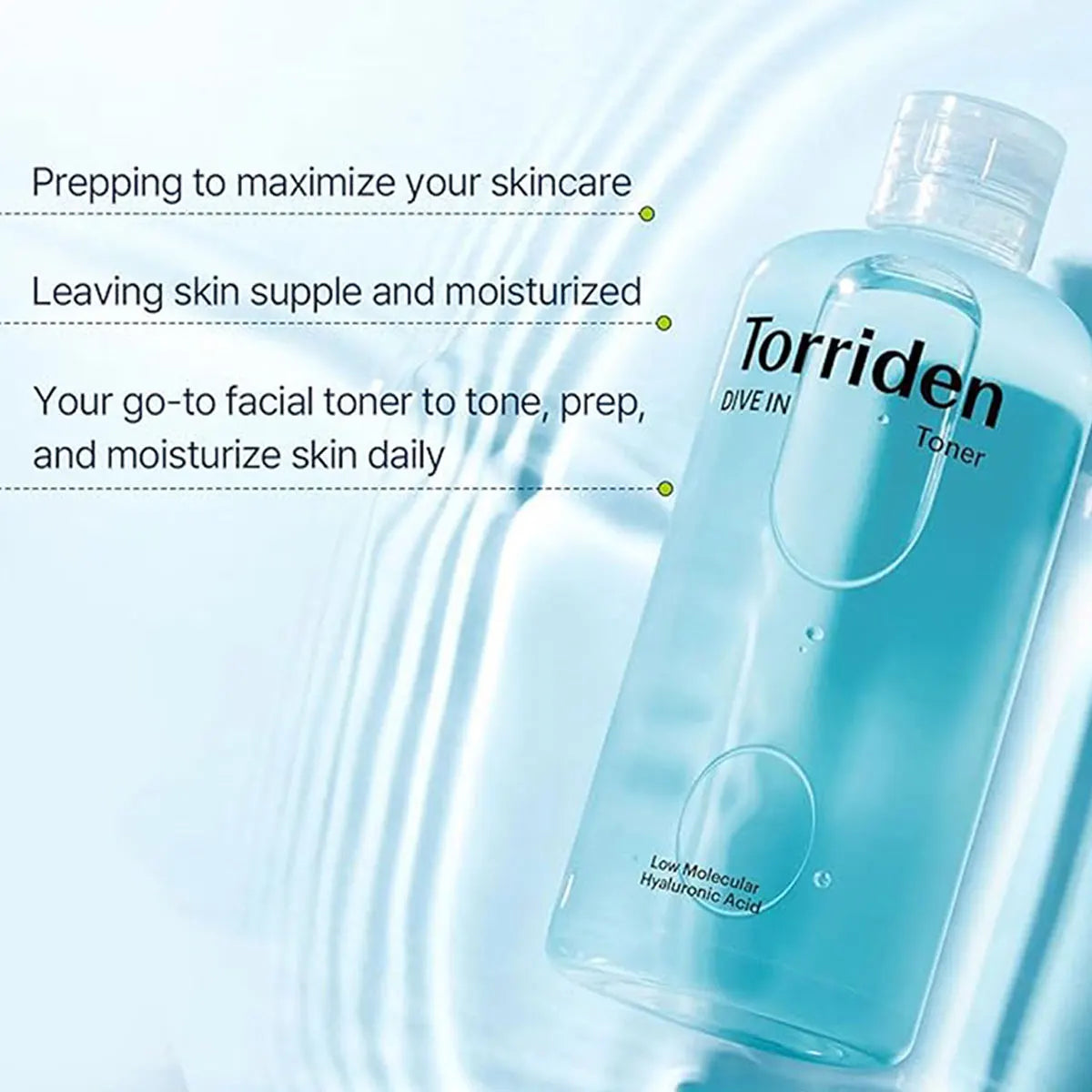 Clear 300ml toner bottle with low molecular hyaluronic acid, refreshing and non-sticky