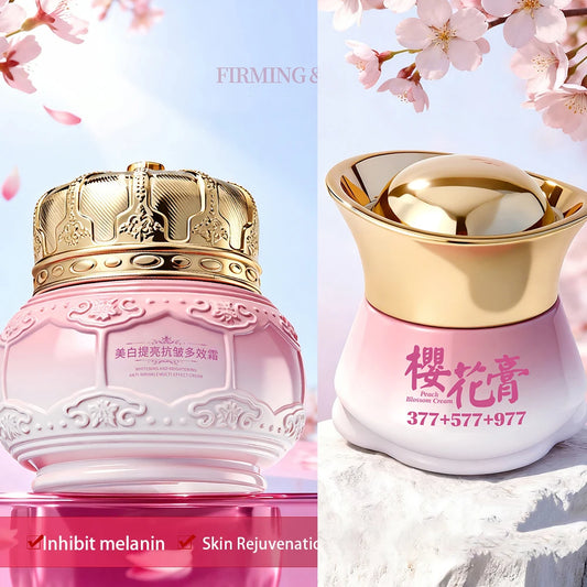 SkinSwaag Beauty — Peach Blossom Nicotinamide Sakura Glow Cream — Pink and white jar on white background