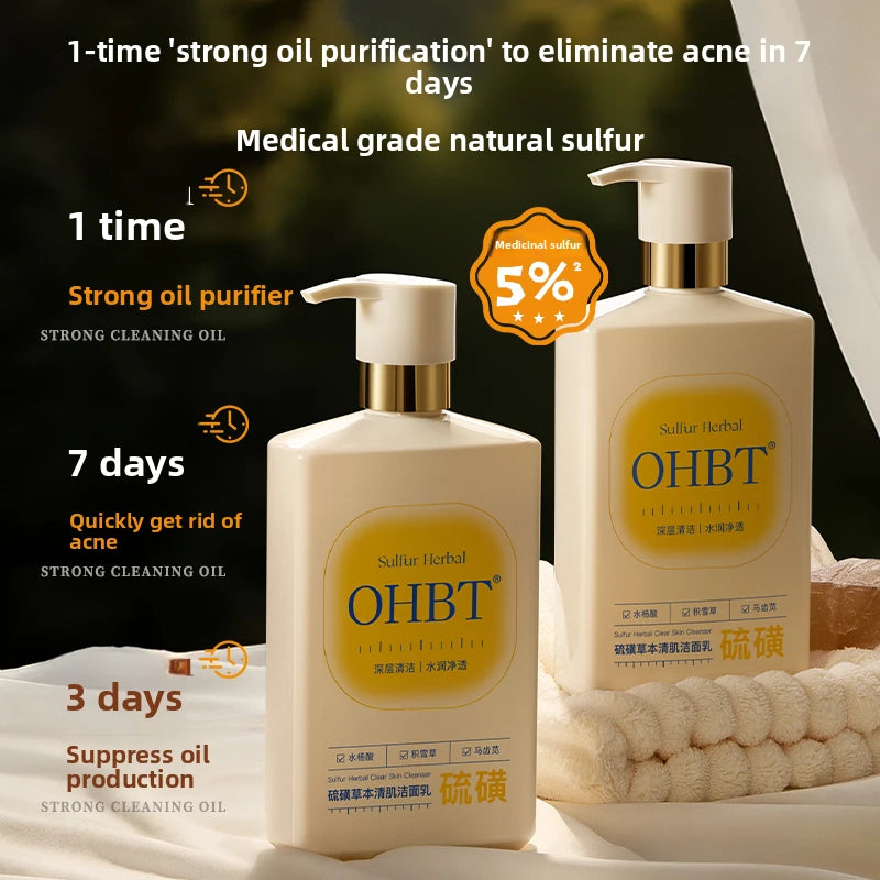 OHBT Sulfur Herbal Facial Cleanser, Deep Cleansing Moisturing Face Wash, Salicylic Acid Whitening Facilal Wash 500ml big bottle