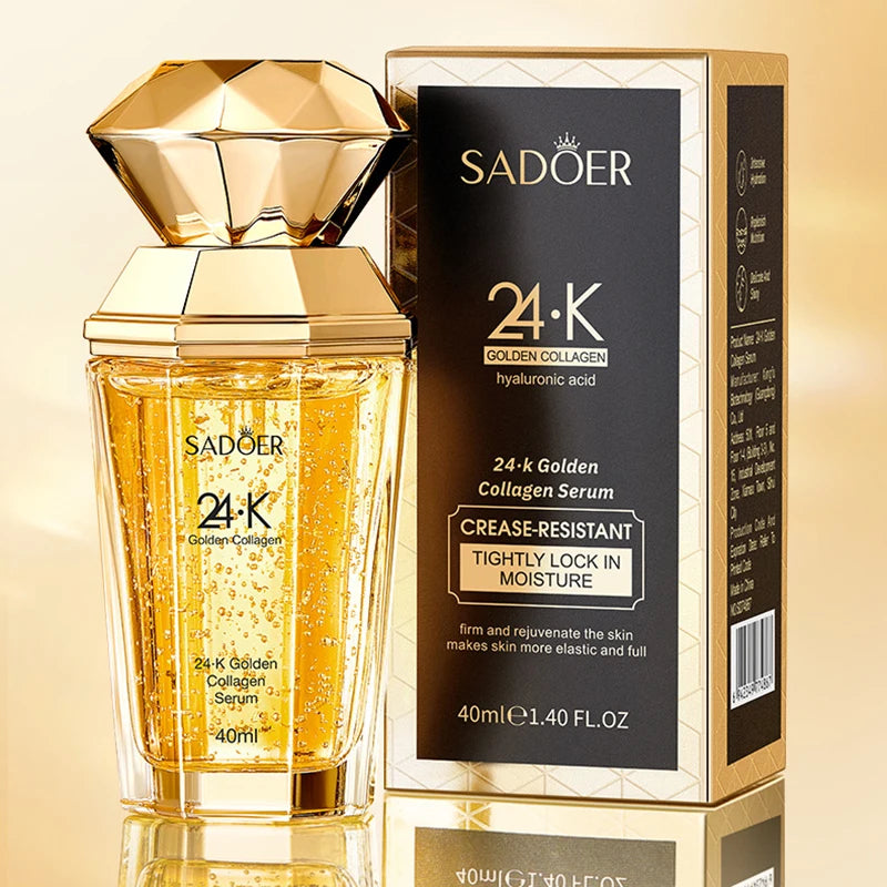 Facial serum bottle with gold and collagen brightening essence