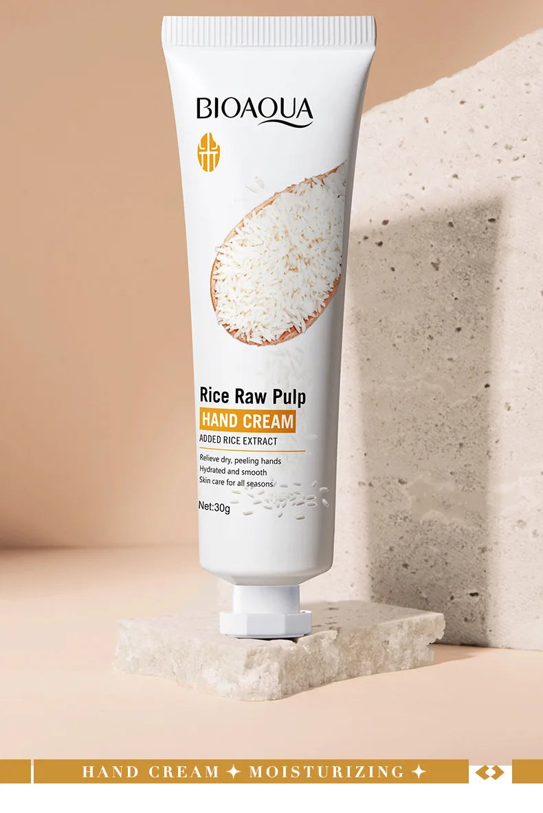 White rice hand cream tube for whitening and moisturizing hand care