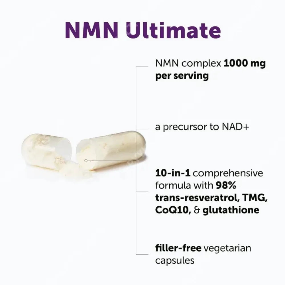 NMN capsules supplement with resveratrol, CoQ10, vitamin C, vegan formula, 120 capsules