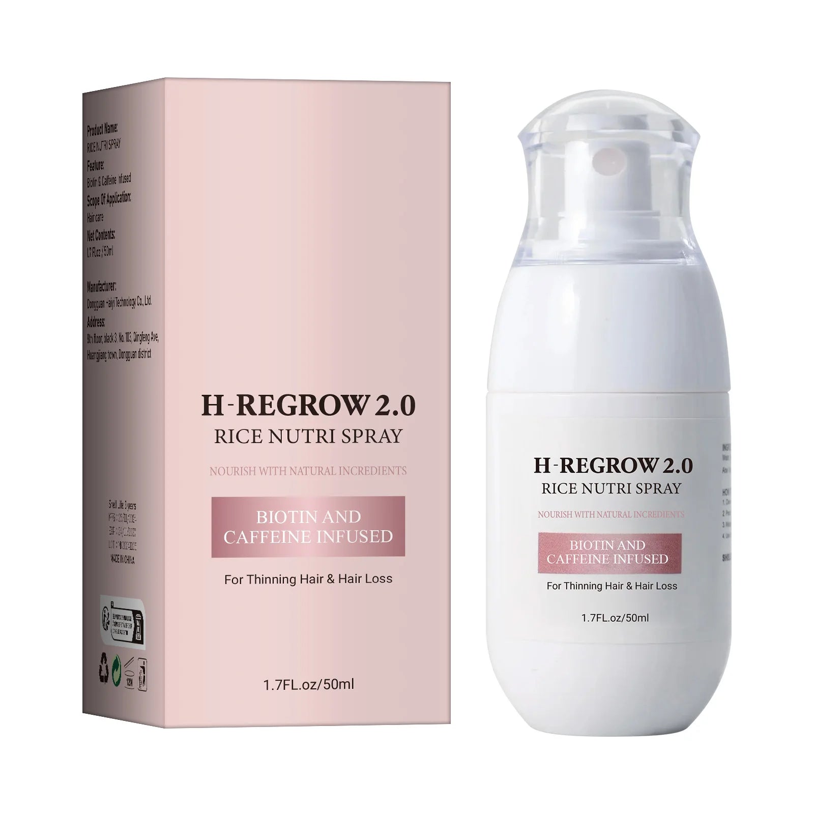 Fermented rice water, biotin and caffeine hair growth spray bottle for scalp treatment and hair fall control, 50ml