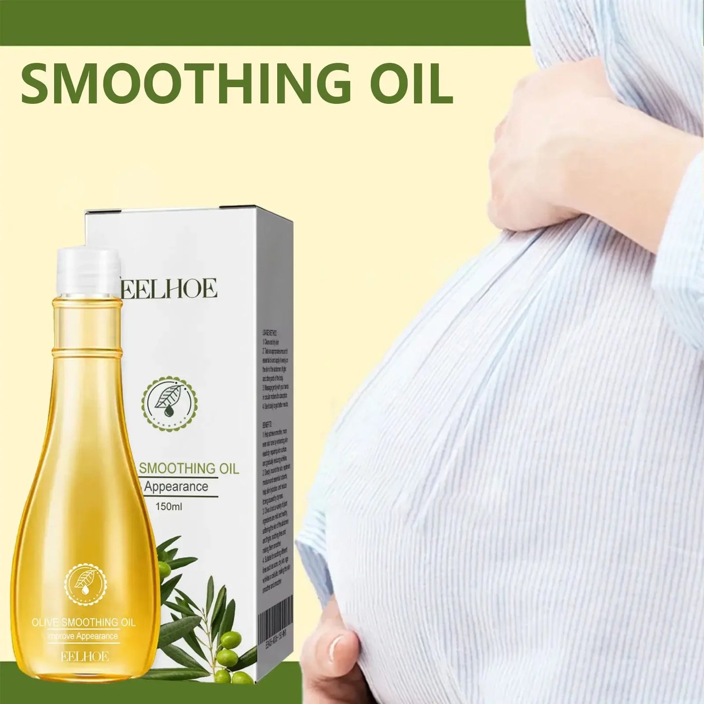 Amber glass bottle of stretch mark removal oil with olive essential oil for postpartum skin care