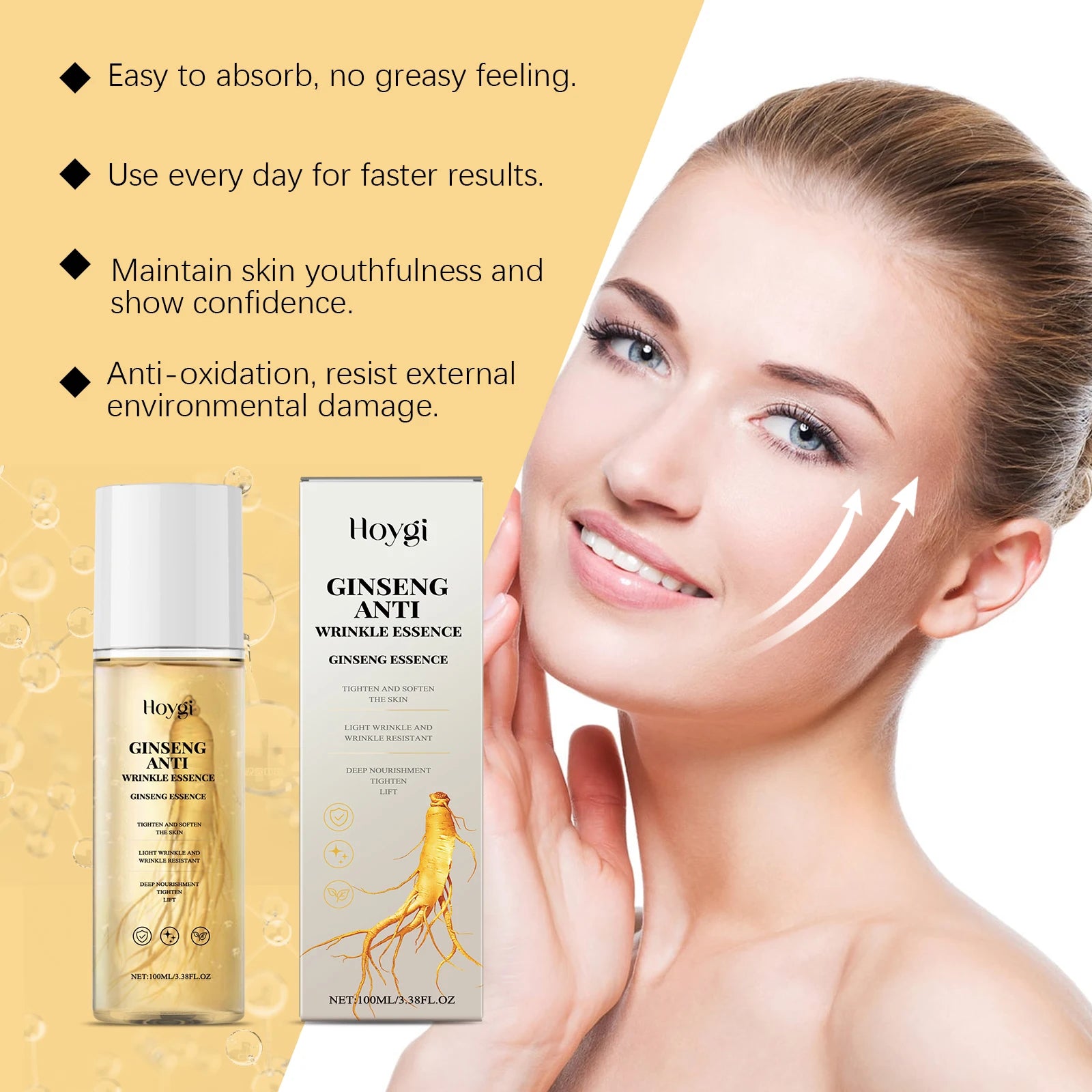 HOYGI — Ginseng Power Firming Serum — Anti-aging effect demonstration on skin