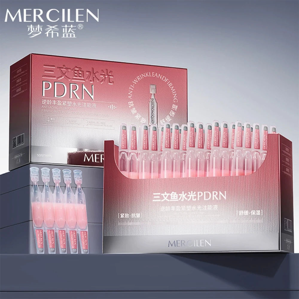 MERCILEN — Salmon PDRN Collagen Plumping Face Serum — Pink and white dropper bottle on white background
