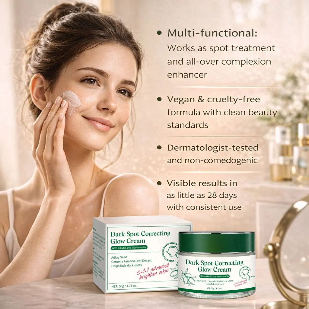 Skincare set featuring dark spot correcting brightening glow cream and complementary products
