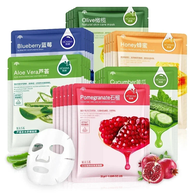 HCHANNA Natural Plant Mask Set — olive + aloe vera + fruit — green sheet mask packaging front