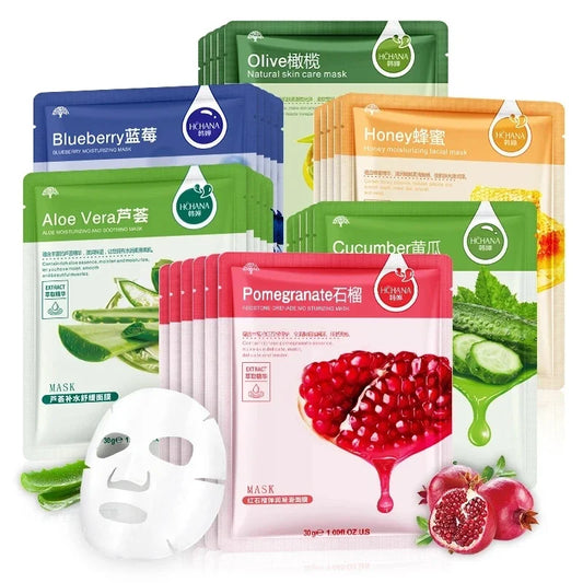HCHANNA Natural Plant Mask Set — olive + aloe vera + fruit — green sheet mask packaging front