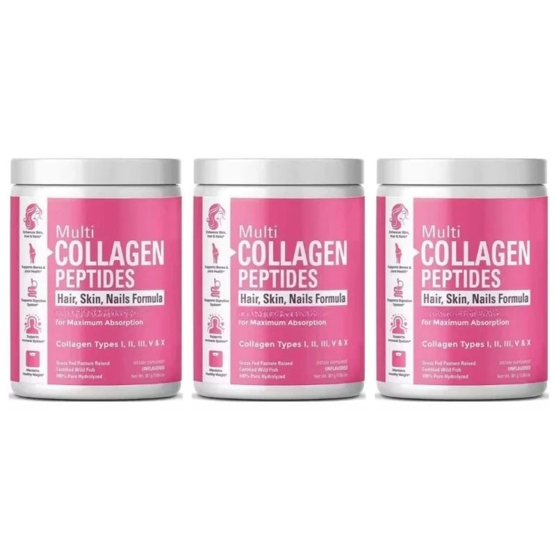 SkinSwaag Beauty Multi Collagen Peptides Powder Types I II III V X — collagen peptides — batch code on packaging on white background