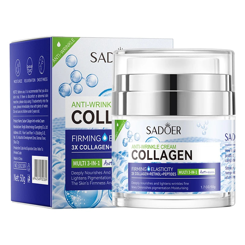 Jar of vitamin C collagen brightening face cream with moisturizing texture on white background