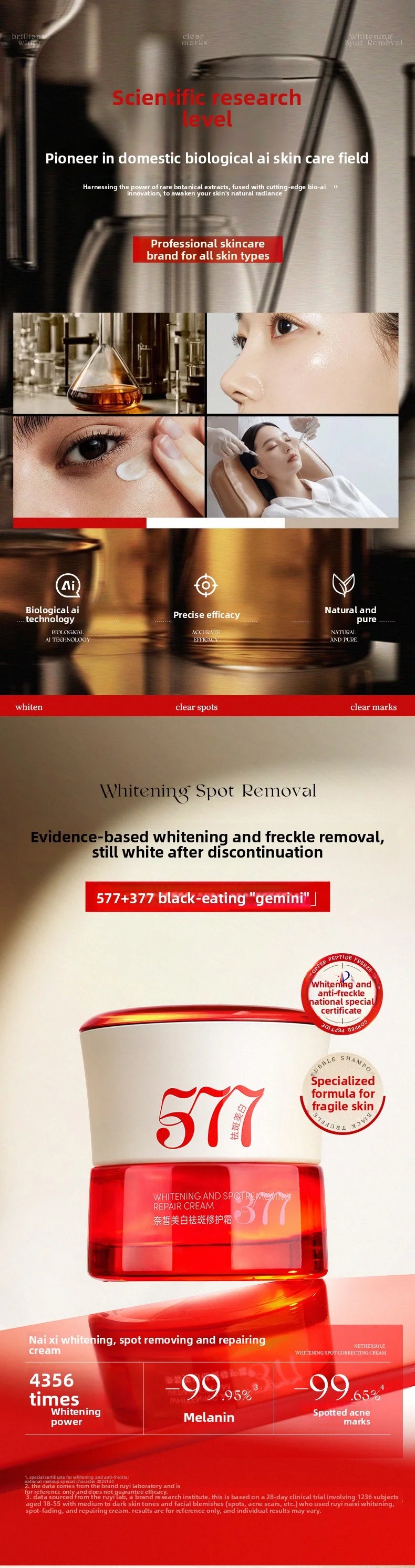 RUYI 377+577 Whitening Spot Fading Repair Cream Deep Moisturizing Freckle Fade Brightening Hydrating Face Cream
