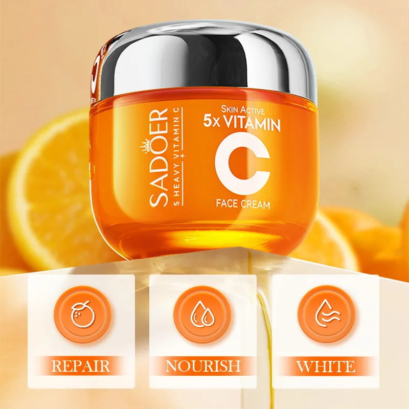 Vitamin C face cream jar for firming, moisturizing, brightening and hydrating skin.