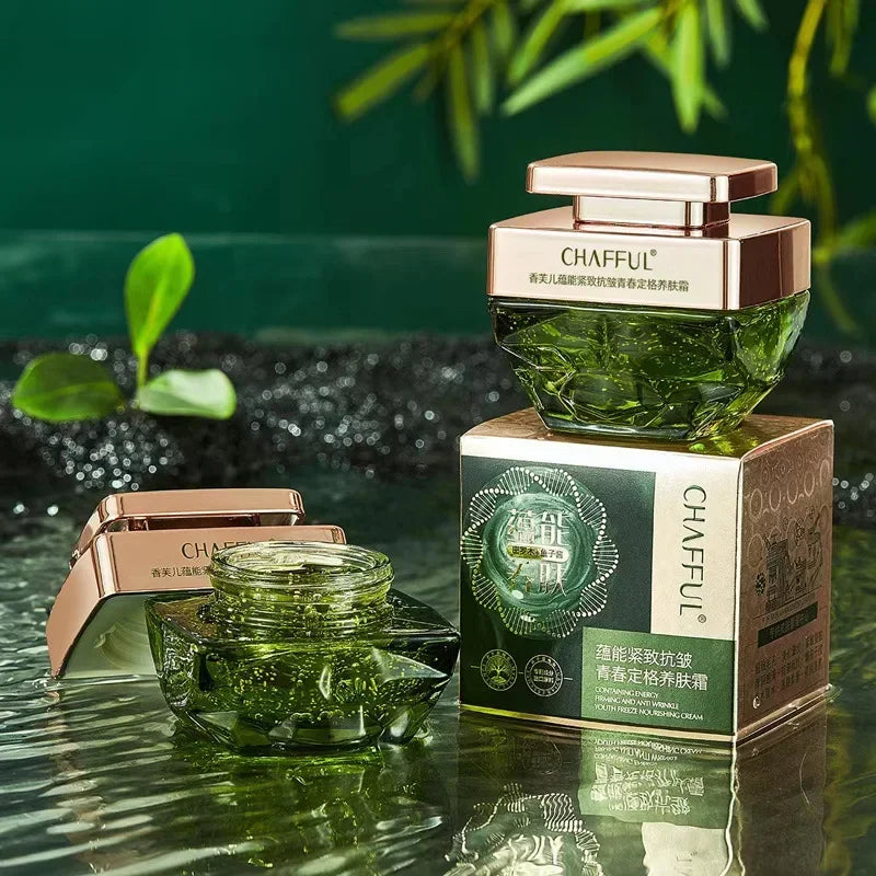 Cosmetic jar of plant caviar collagen firming face cream