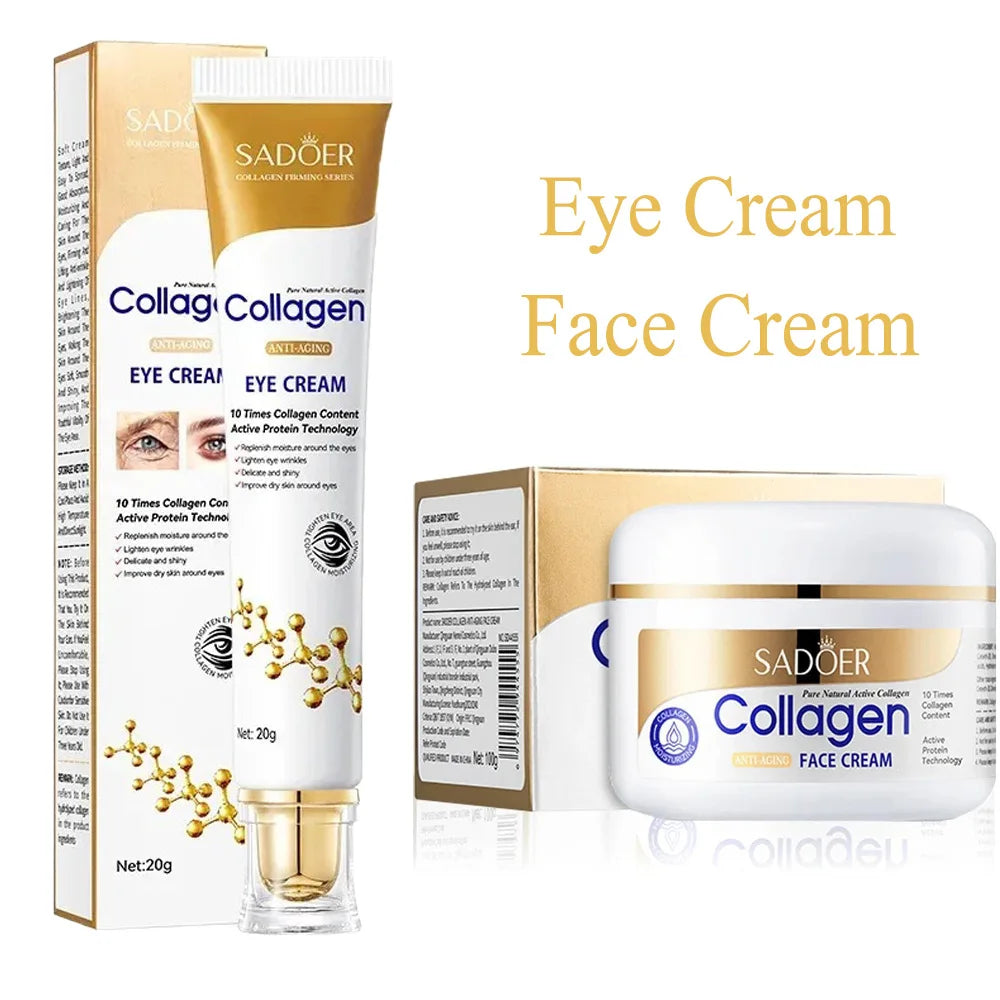 Collagen skincare set with eye cream and face cream for anti-aging and dark circle care
