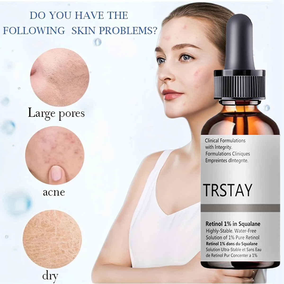 1% retinol squalene serum bottle for brightening and firming skin