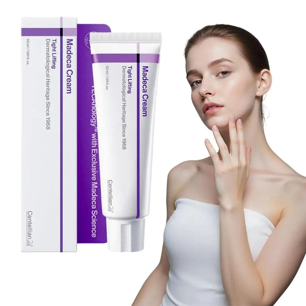 Anti-aging facial lifting cream jar with polypeptide formula on clean background