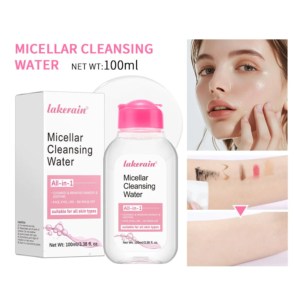 Clear bottle of 3-in-1 micellar water makeup remover