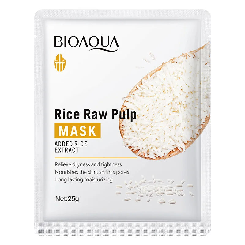 Rice raw pulp sheet face mask for hydrating and firming facial skincare