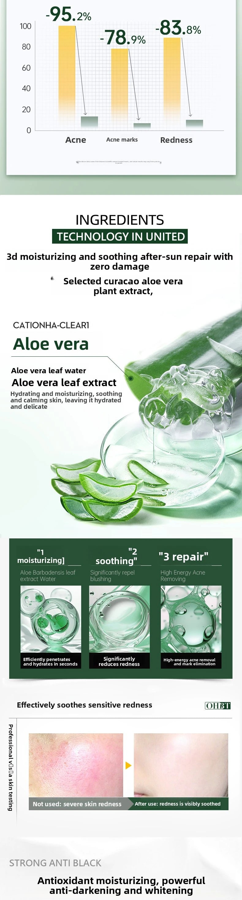 OHBT 300g  Aloe Vera Gel Creams Moisturizing Brightening Nourishing Firming Hydrating Face Cream Facial Skin Care Products