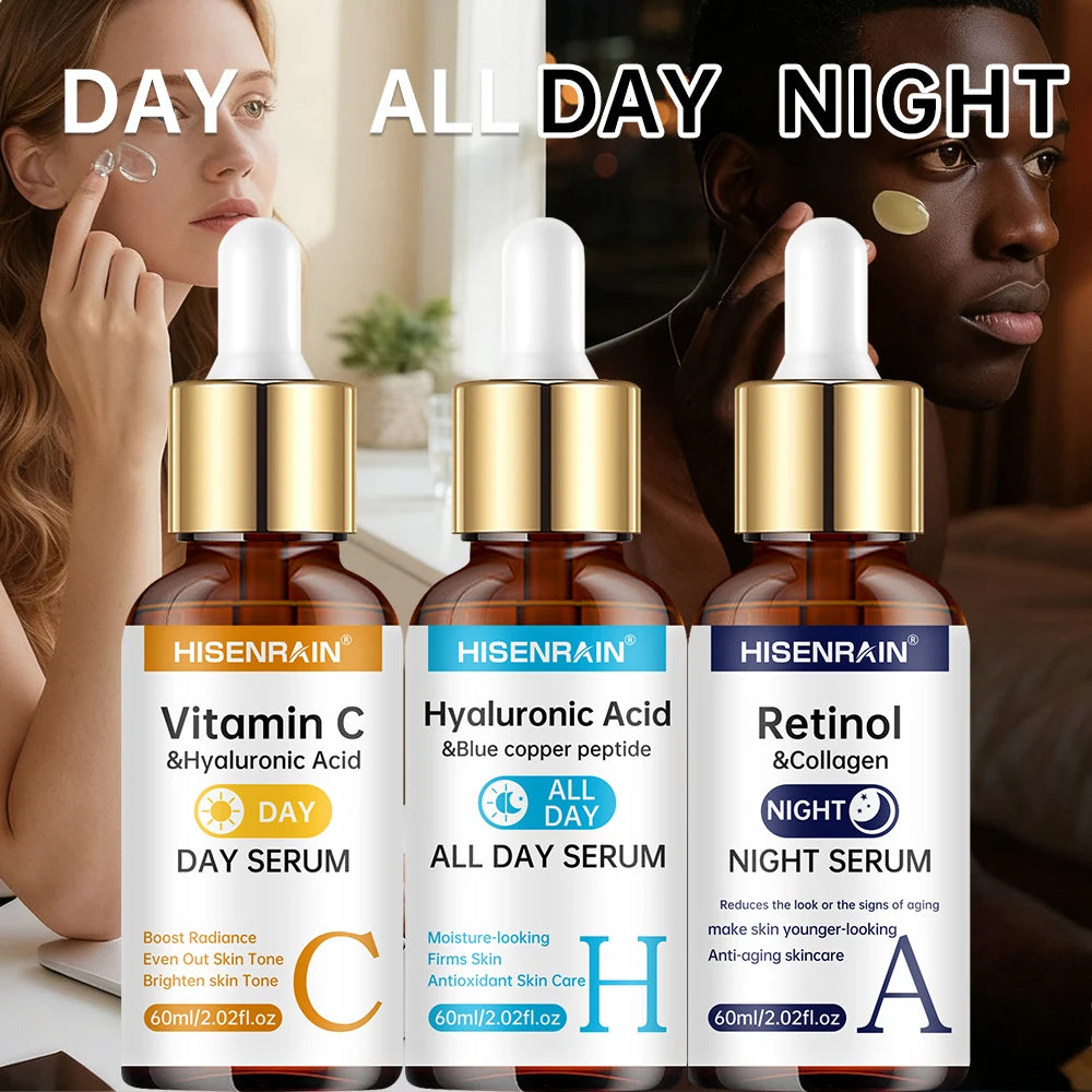 SkinSwaag Beauty HISENRAIN Vitamin C + Retinol + Hyaluronic Acid Serum Duo — vitamin C + retinol + hyaluronic acid — batch code on packaging on white background