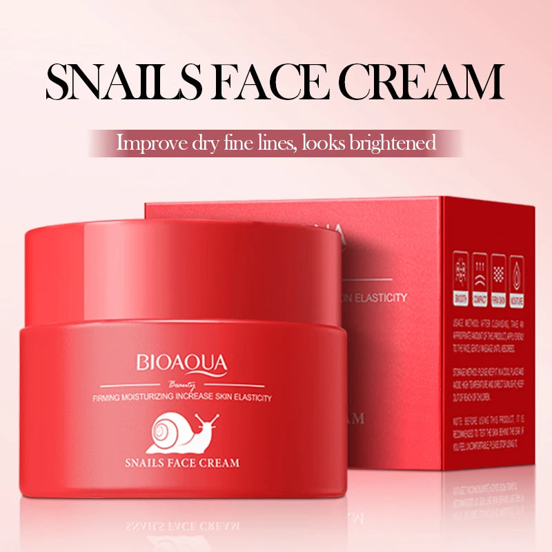 Jar of brightening face cream with snail collagen and nicotinamide