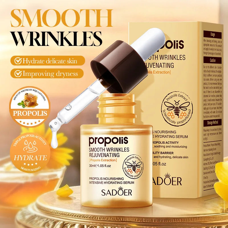 Propolis firming and brightening face serum bottle with nourishing skincare formula
