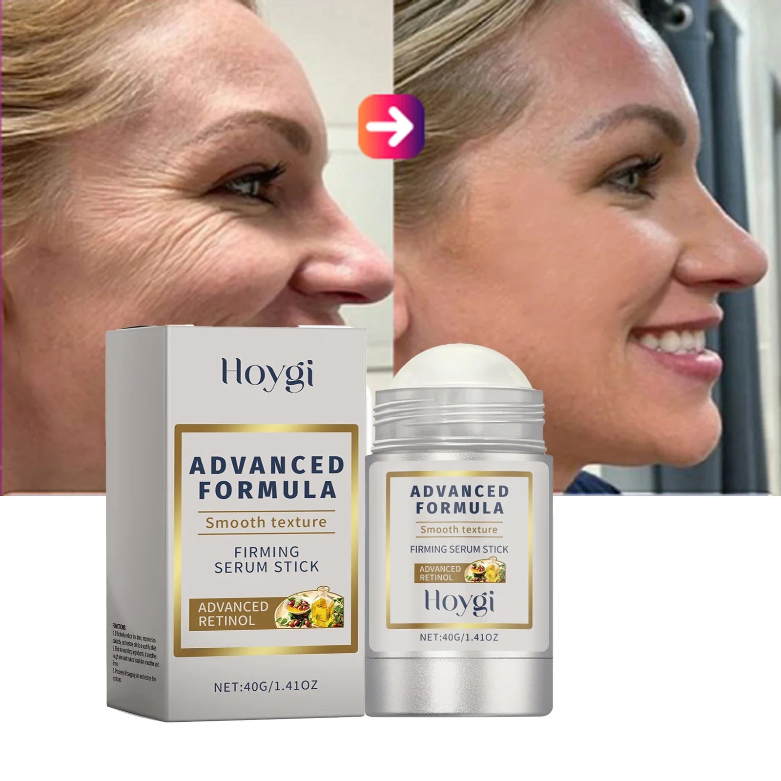 Skincare stick with retinol and hyaluronic acid to tighten pores and lift skin