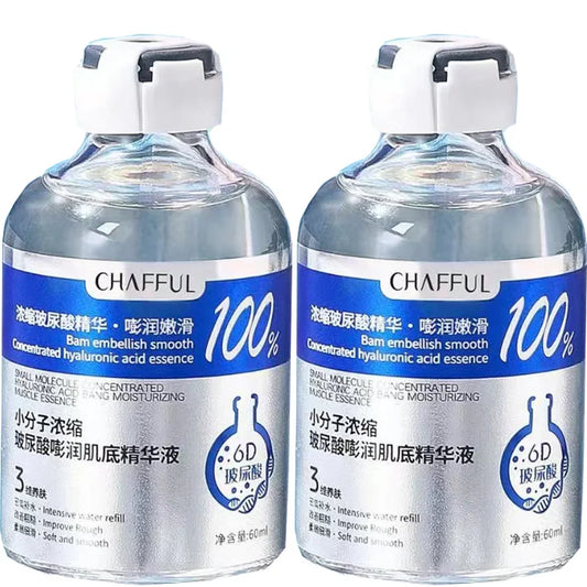 Two bottles of hyaluronic acid facial essence for deep hydration