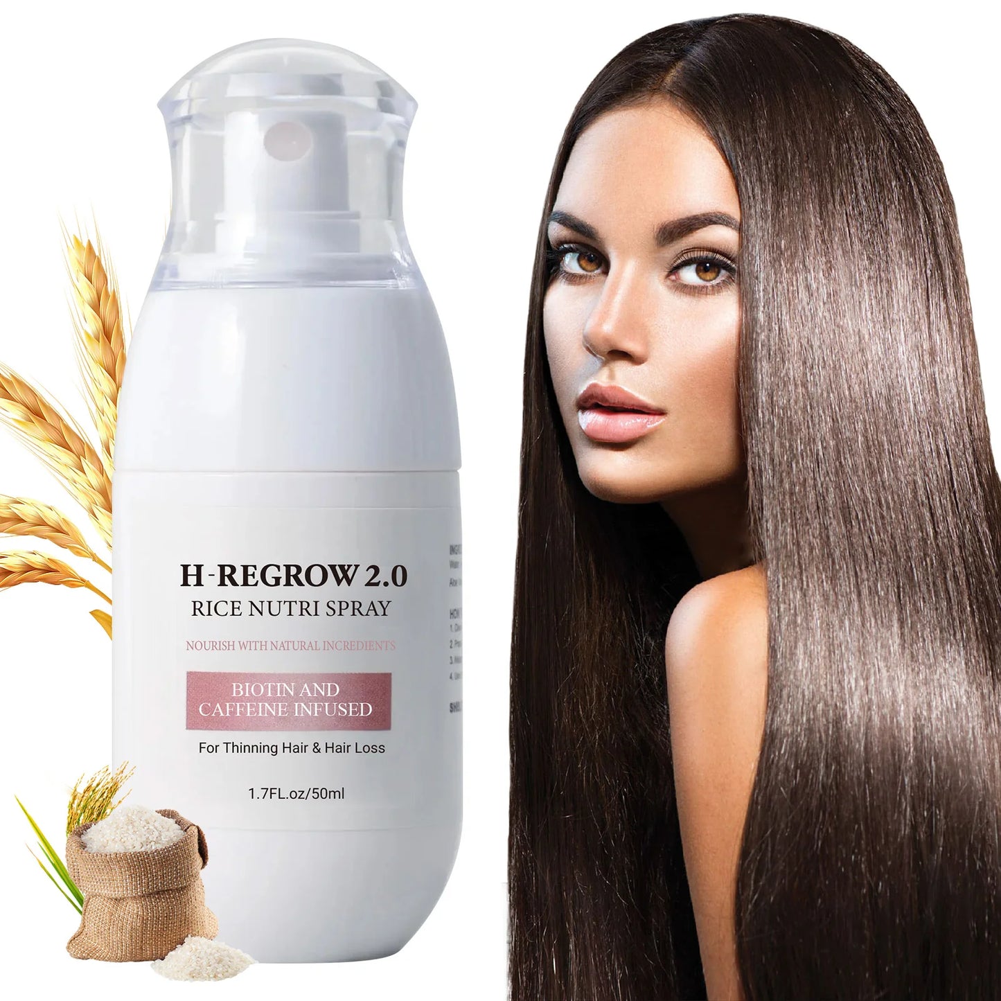 Fermented rice water hair growth spray bottle for scalp treatment with biotin and caffeine