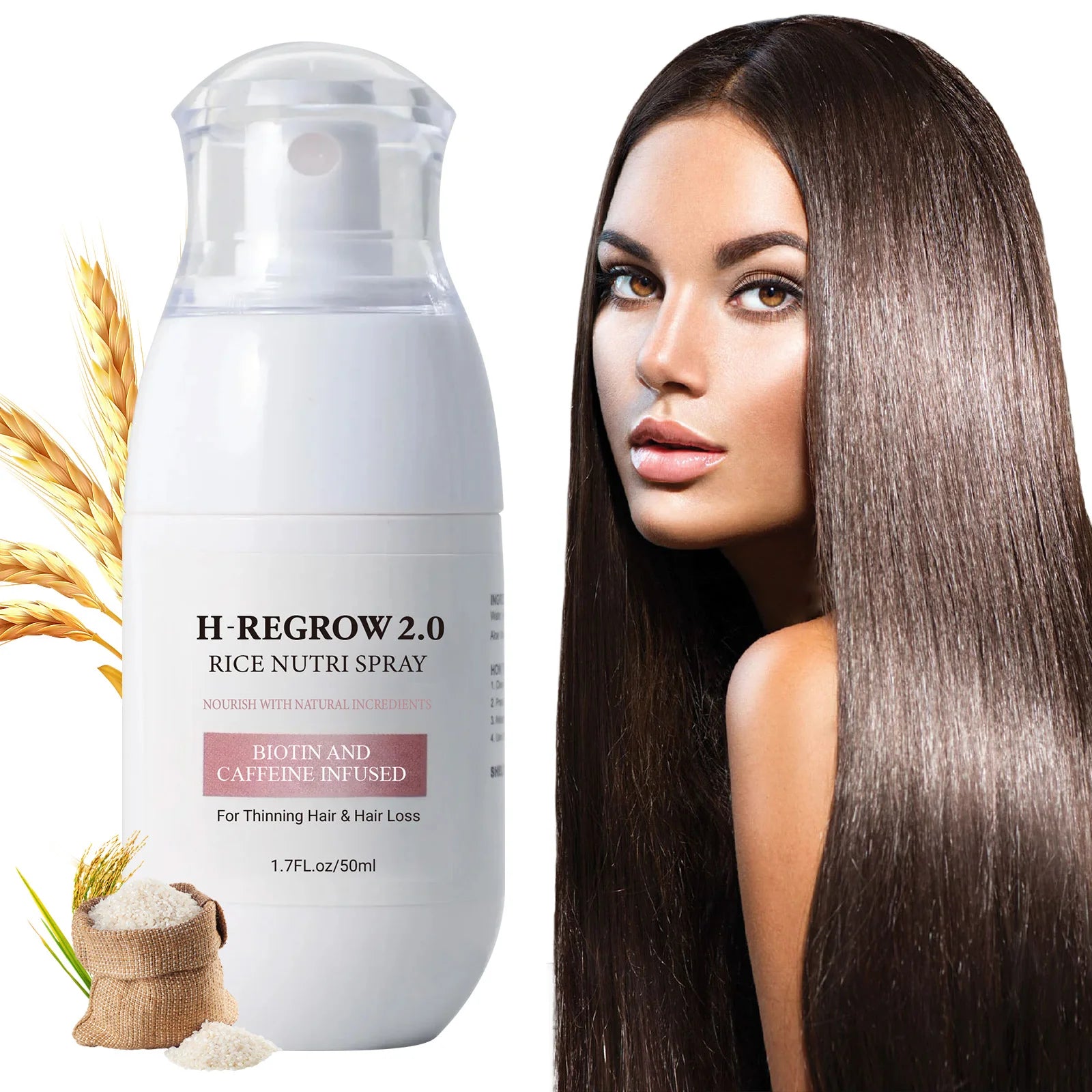 Fermented rice water hair growth spray bottle for scalp treatment with biotin and caffeine