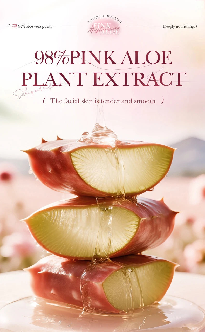Pink aloe vera sheet mask for hydrating and nourishing skin care
