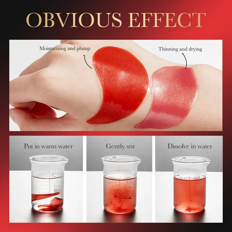 Red pomegranate collagen eye mask patches for firming, reducing dark circles and moisturizing under-eye skin.