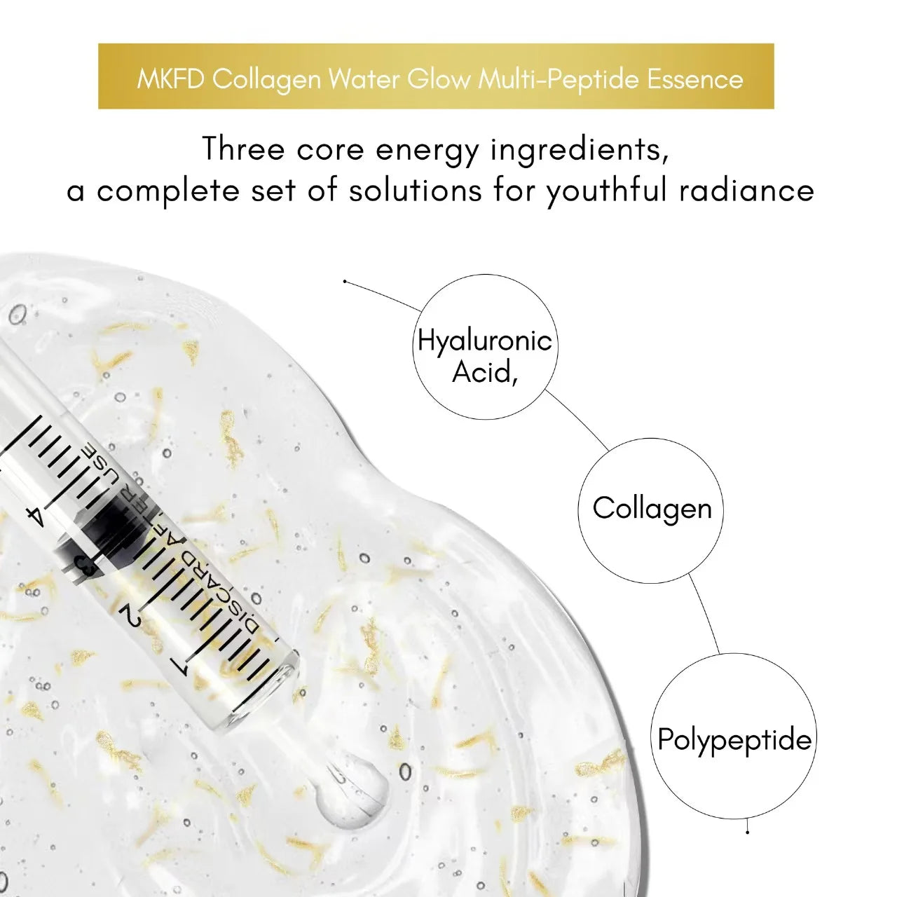 SkinSwaag Beauty MKFD Collagen Hyaluronic Acid Peptide Essence — collagen + hyaluronic acid + peptide — bottle back view on white background