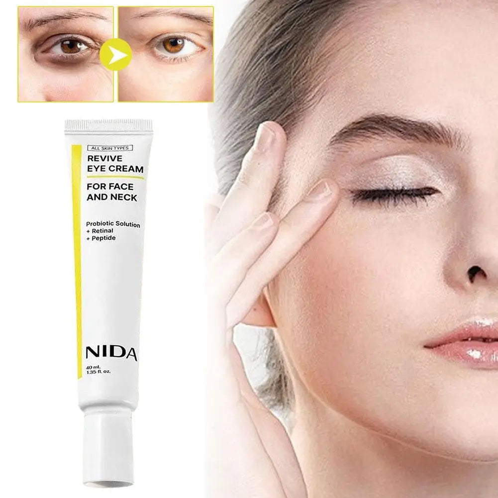 NIDA Facial Serum Eye Cream Set — Peptide & Propolis — Eye cream tube front view with NIDA branding close-up