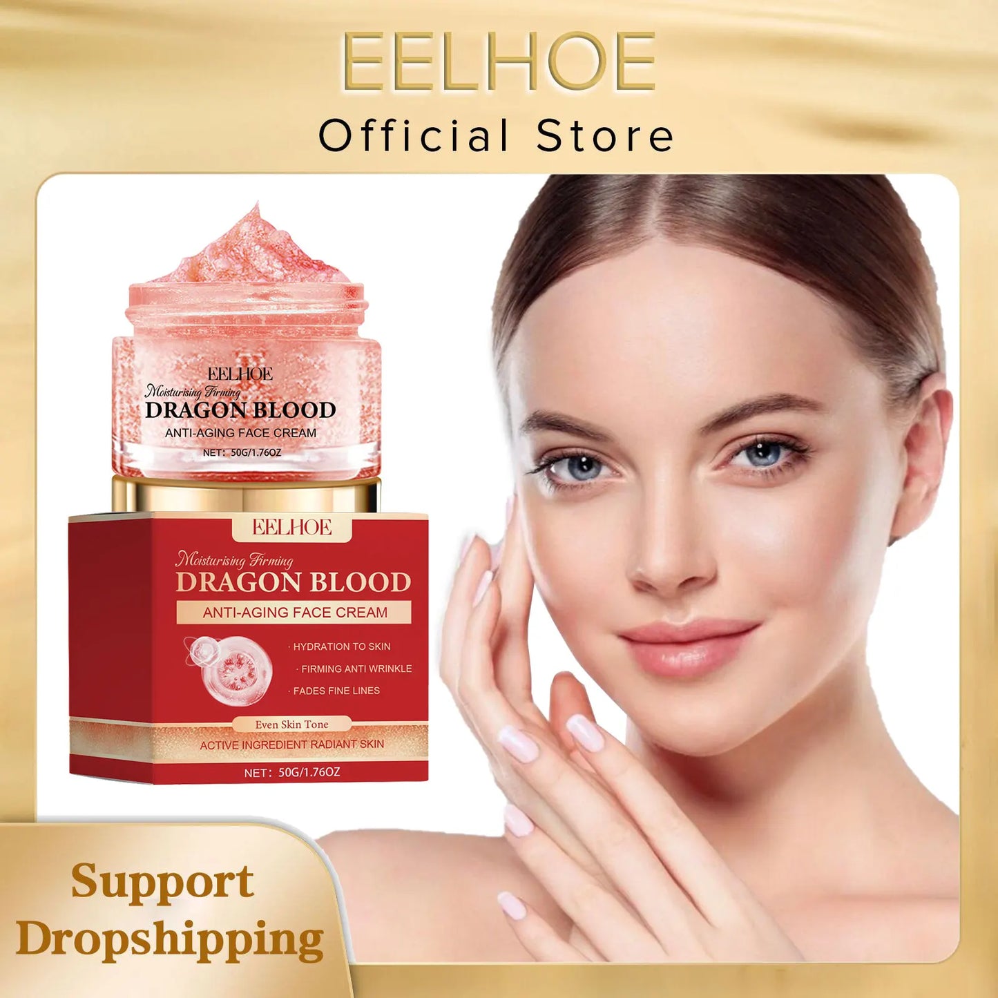 EELHOE Dragon Blood Facial Cream — Dragon Blood Resin — Cream jar front view with red botanical label