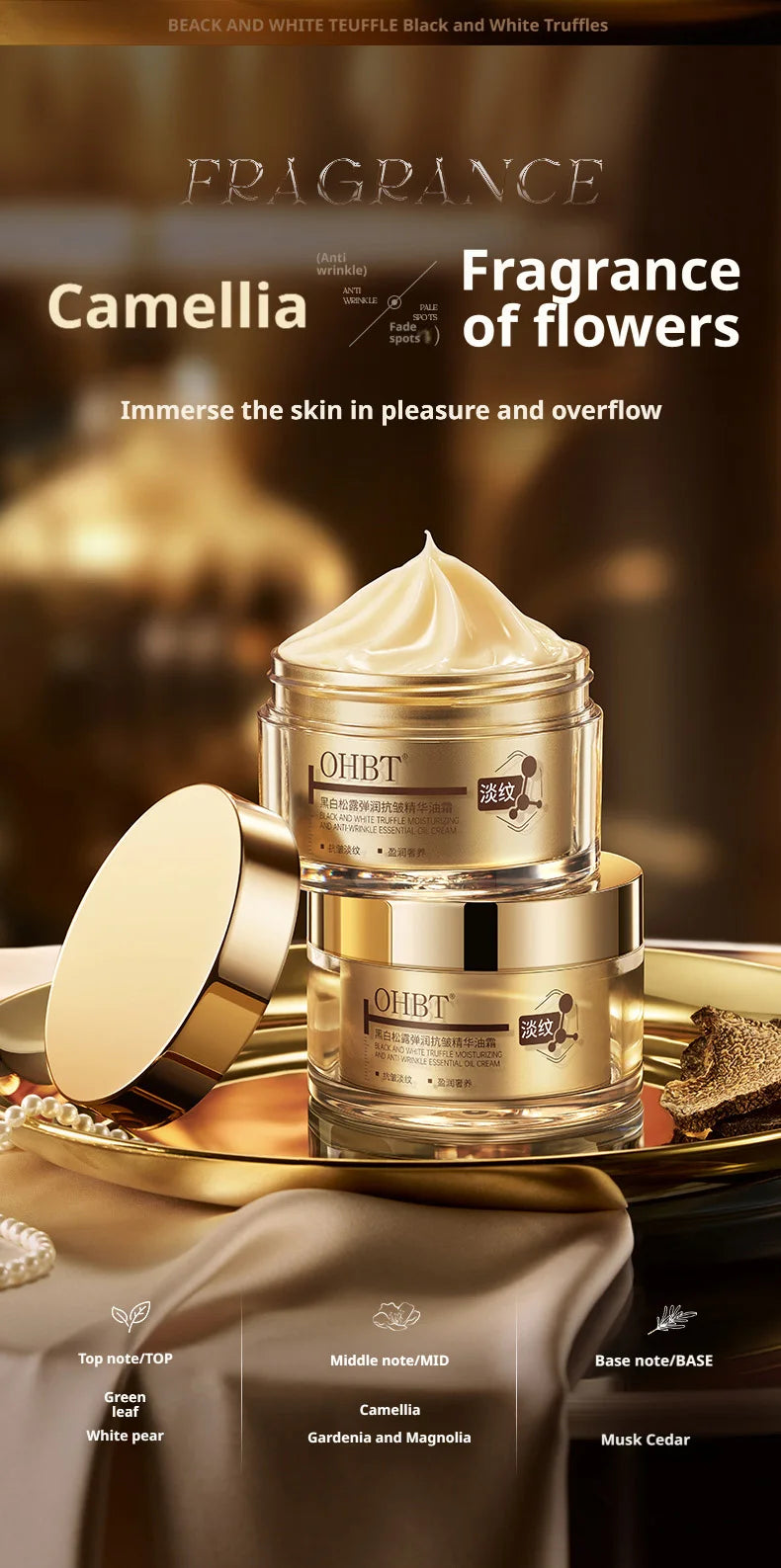 OHBT Black and White Loose Face Cream tightens, anti-wrinkle, reduces fine lines, removes yellowing, hydrates and moisturizes