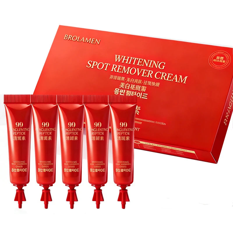 Five tubes of brightening face cream for evening skin tone and fading dark spots
