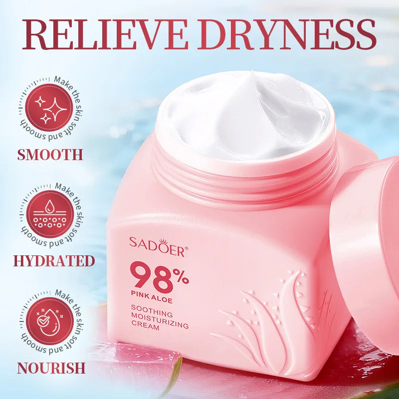 SADOER Pink Aloe Vera Moisturizing Face Cream Whitening Anti-Aging Anti Acne Facial Cream for Face Skin Care Products