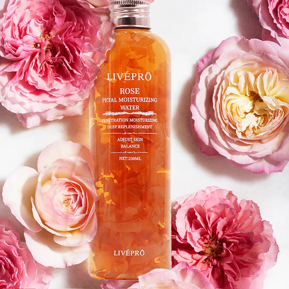LIVEPRO Rose Petal Toner — rose petal water — pink toner bottle front view