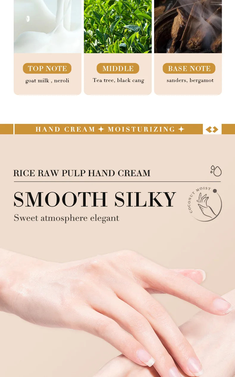 White rice hand cream tube for moisturizing and anti-aging hand care