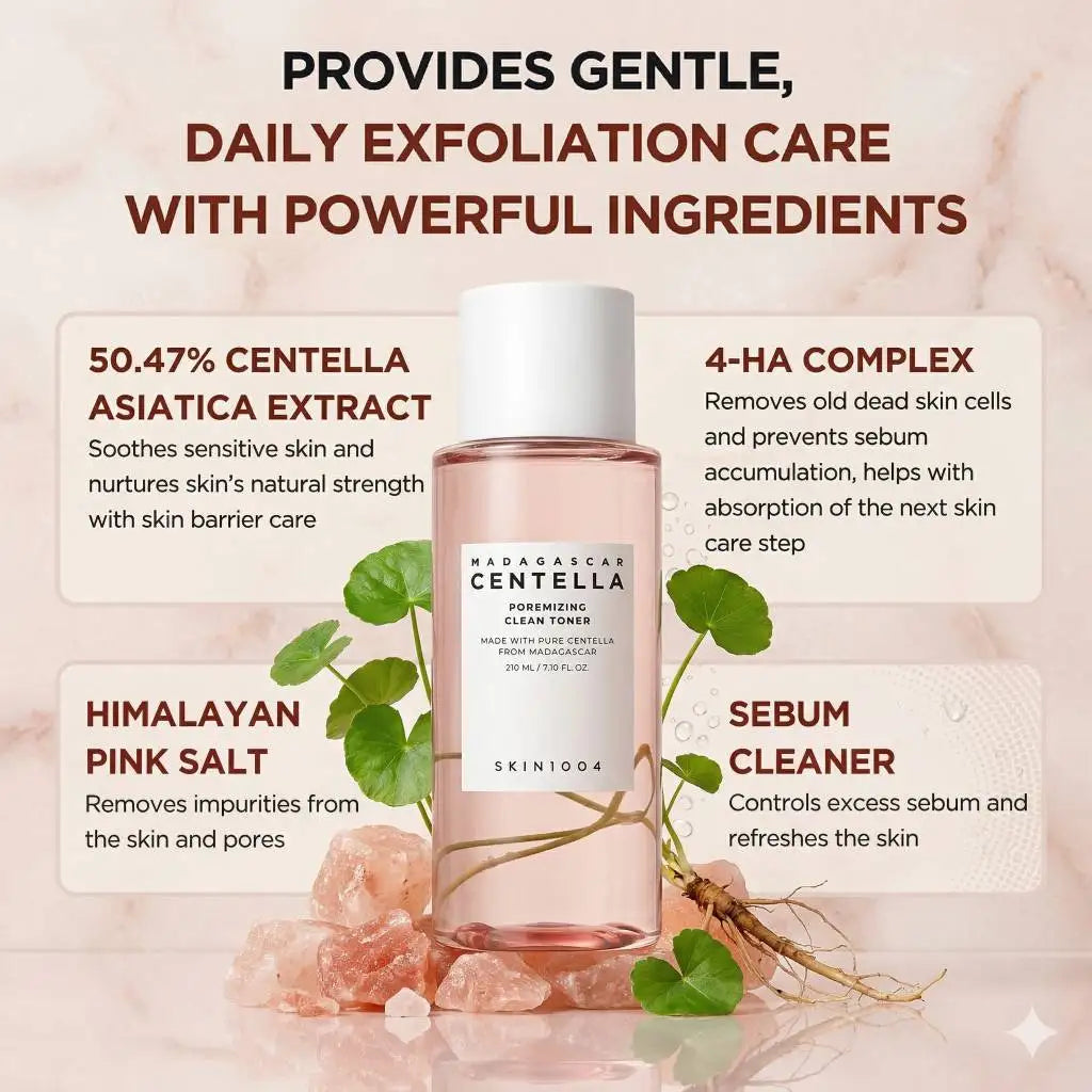 Korean skincare set with toner, ampoule, gel cream, and face wash for minimizing pores