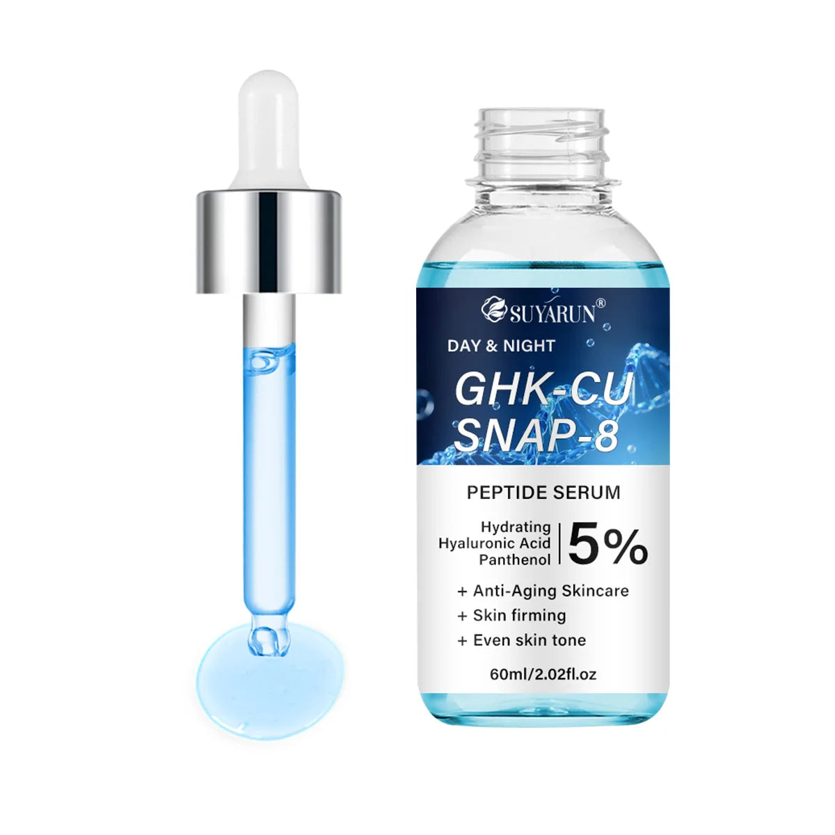 Firming peptide serum bottle with dropper for facial skin care