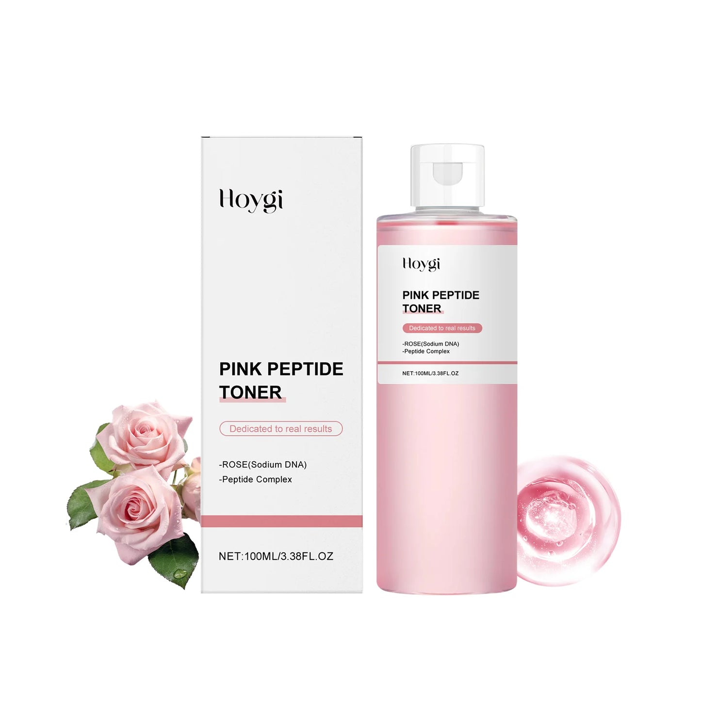 HOYGI Rose Peptide Brightening Glow Toner — rose + peptide — toner bottle front view on white background
