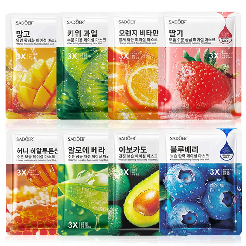 SADOER Fruit Extract Moisturizing & Brightening Facial Mask — fruit extracts — sheet mask front view on white background
