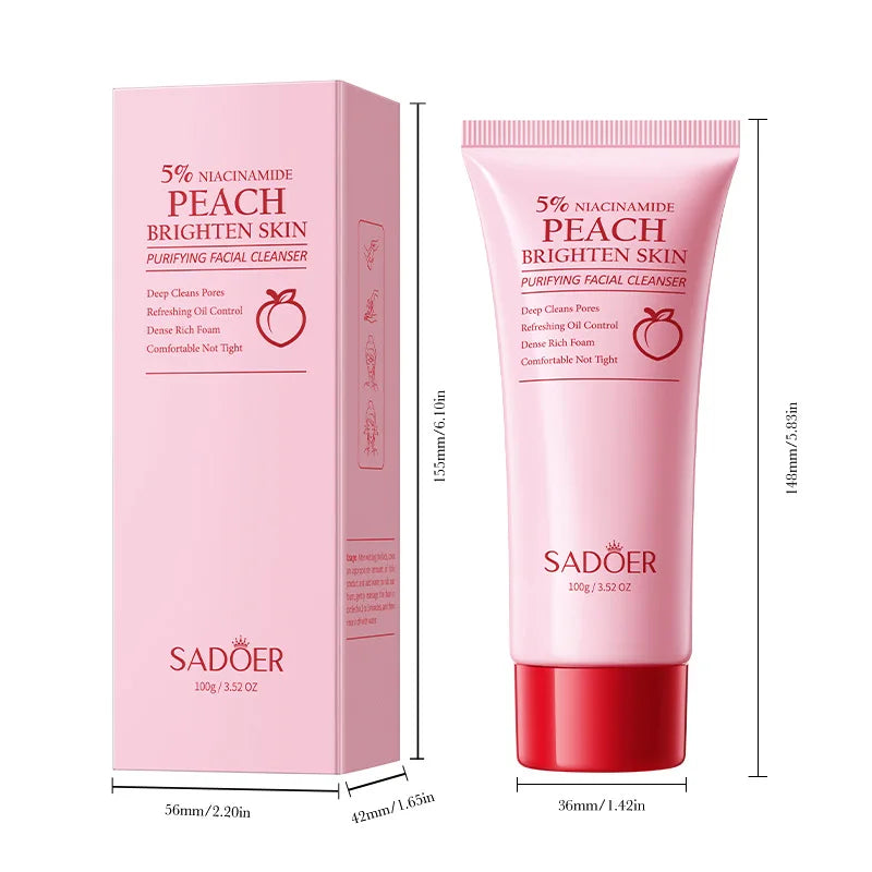 SADOER Niacinamide Honey Peach Facial Cleanser Moisturizing Whitening Deep Cleansing Anti-aigng Face Wash Foam Facial Cleanser
